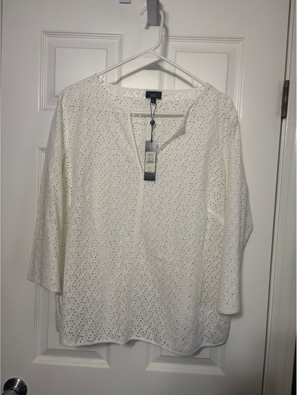 Talbots NWT 1XP White 100% Cotton Eyelet Split Neck Tunic Blouse Top $99